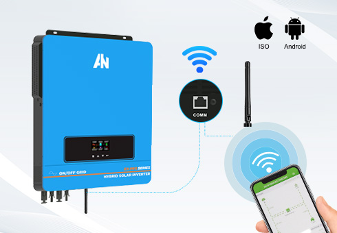 Funzione di monitoraggio WIFI, puoi controllare lo stato di funzionamento dell'inverter ibrido per il sistema solare tramite l'app in qualsiasi momento e realizzare il funzionamento remoto.