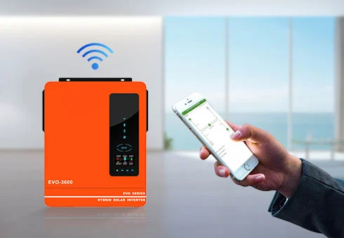 Funzione di monitoraggio WIFI opzionale, puoi controllare lo stato di funzionamento dell'inverter ibrido per il sistema solare tramite l'app in qualsiasi momento e realizzare il funzionamento remoto.