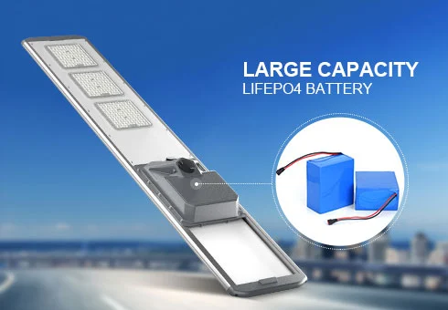 Batteria al litio lifePo4 di grande capacità integrata supporta 4-5 notti di illuminazione dopo la ricarica completa. Tempo di illuminazione più lungo ad alta densità, grande capacità, maggiore durata, più stabile.